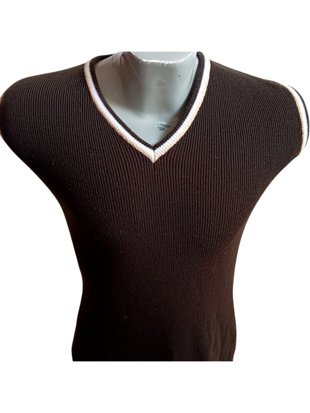 Sleeveless V-Neck Knit Von Cort True Vintage Small Sweater Vest Brown Acrylic